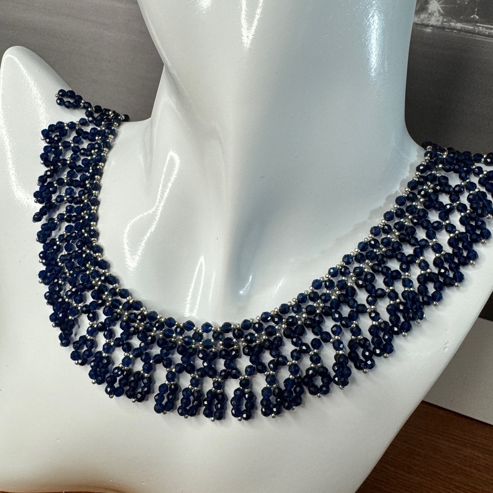 Handmade “Sapphire” Glass Seed Bead Ukrainian Gerdan Necklace- Formal Pa… - Picture 3 of 8
